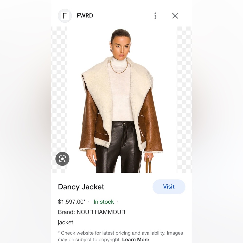 Nour Hammour Dancy Shearling jacket in Camel/white (cream). Worn only once.